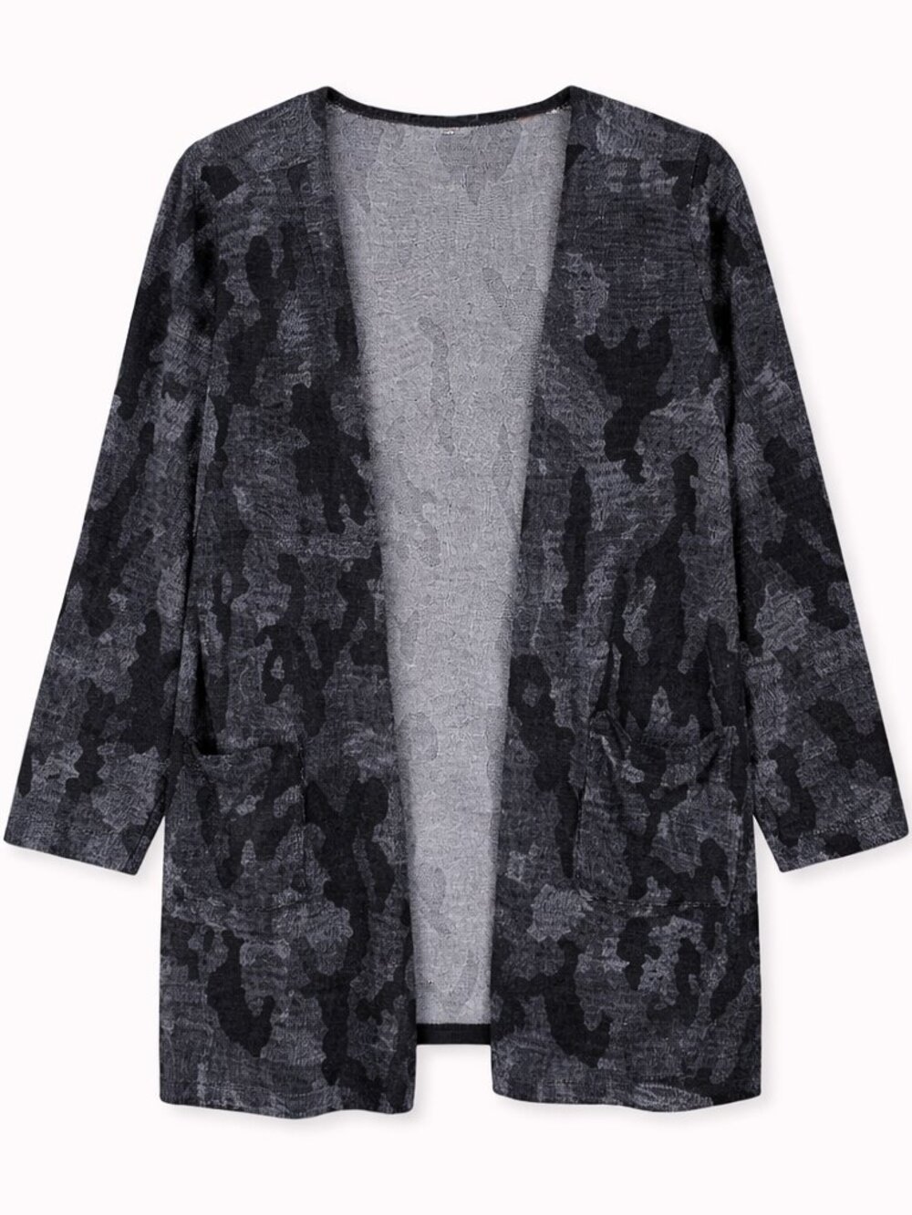 Camo Open Cardigan with Black and Gray, Women's Size Large